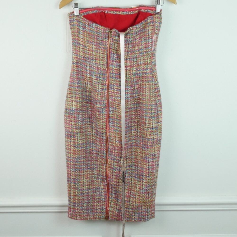 House of CB Gabrielle Tweed Multicolor Midi Dress Bodycon Small Strapless NWT - Picture 4 of 9